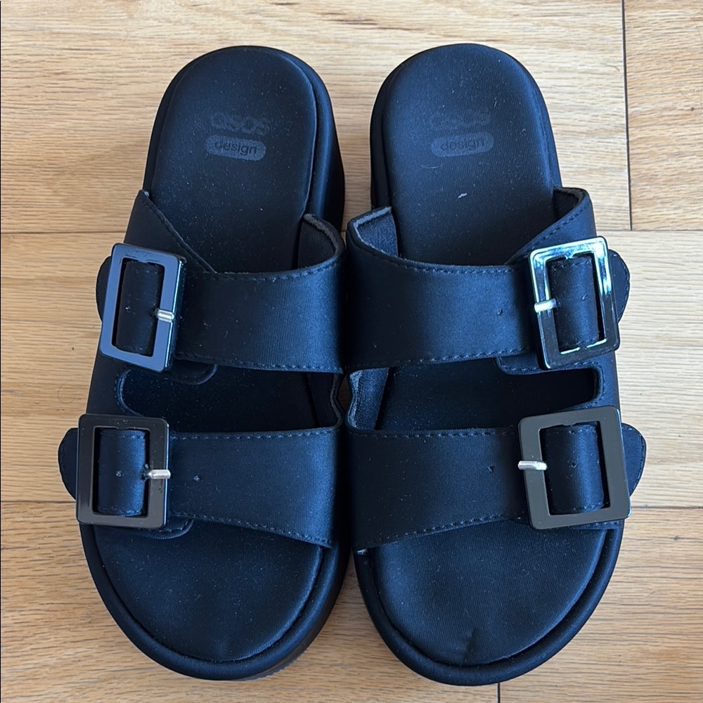 ASOS Black Double Strap Buckle Platform Sandals